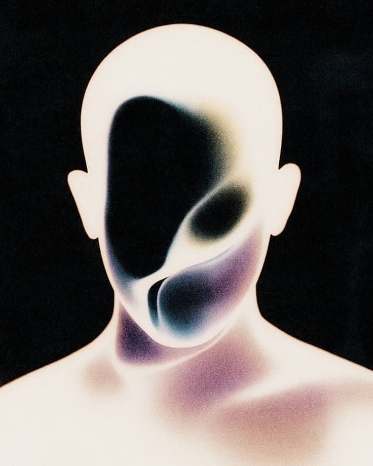 A luminous figure with a face dissolving into smoke
